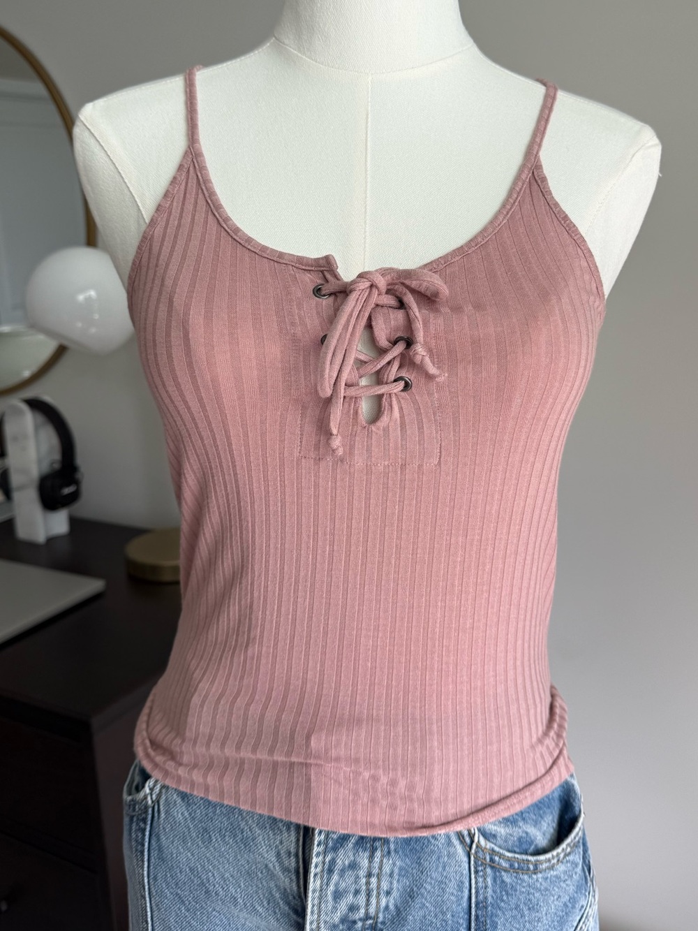 AMERICAN EAGLE Soft & Sexy Ribbed Lace-Up Tank Top